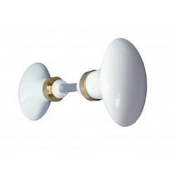 Bouton Double OVALE porcelaine BLANC/Laiton poli