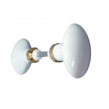 Bouton Double OVALE porcelaine BLANC/Laiton poli