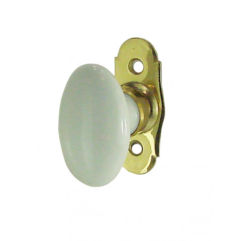 Bouton de Fenêtre OVALE Porcelaine BLANC/Laiton Poli - DT2000