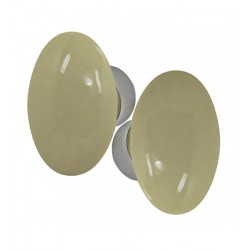 Ensemble de poignées double OVALE porcelaine de LIMOGES Gris Beige sur une cuvette nickelée brossée
