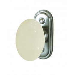 Bouton de Fenêtre OVALE Porcelaine BLANC/Laiton Poli