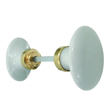 Bouton Double OVALE porcelaine BLANC/Laiton poli